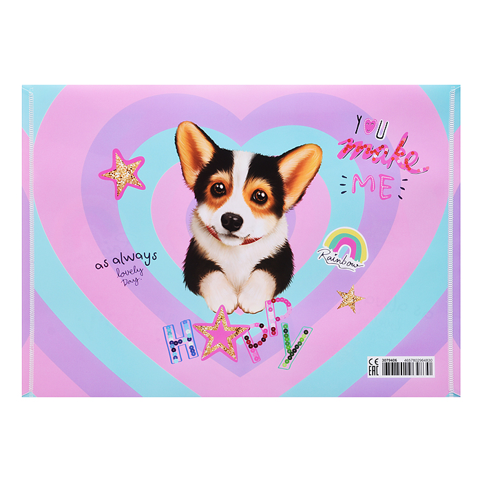 Папка-конверт на кнопке "Corgi" A4 (330x235 мм) 180 мкм, непрозрачная с рисунком, фактура песок