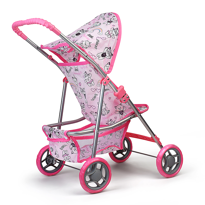 Коляская кукольная 9304M прогулочная, металлическая, с корзиной и козырьком 