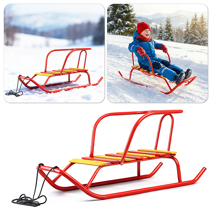 Игрушка. Санки детские "Ветерок 1+" (алый) не родная спинка ( черная )