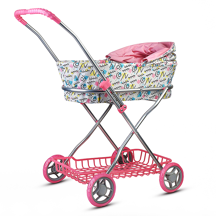 Коляская кукольная 9325 прогулочная, металлическая, складная, с корзиной и сумкой
