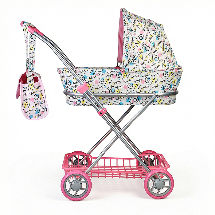 Коляская кукольная 9325 прогулочная, металлическая, складная, с корзиной и сумкой