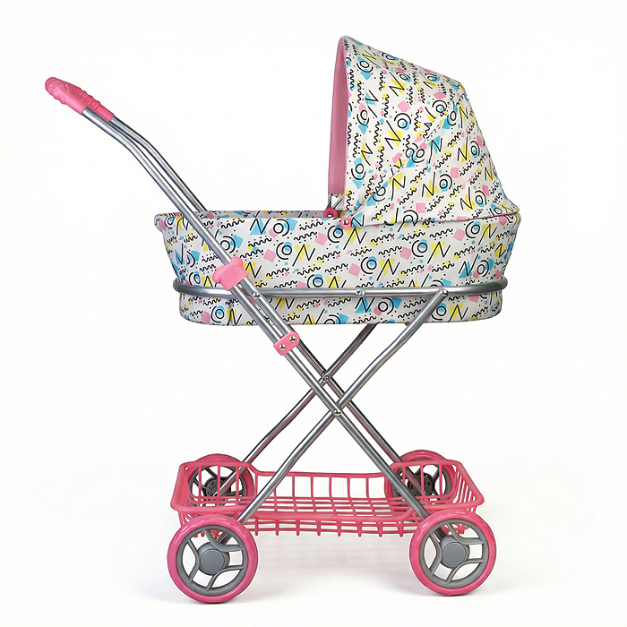 Коляская кукольная 9325 прогулочная, металлическая, складная, с корзиной и сумкой