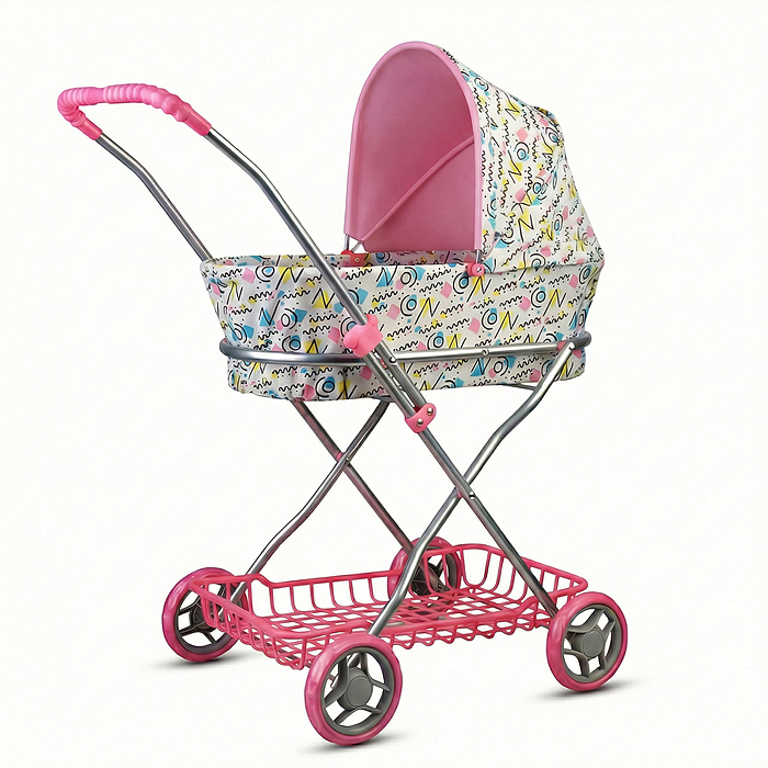 Коляская кукольная 9325 прогулочная, металлическая, складная, с корзиной и сумкой