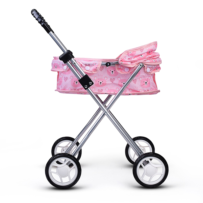 Коляская кукольная 9320 прогулочная, металлическая, складная, принт мишки