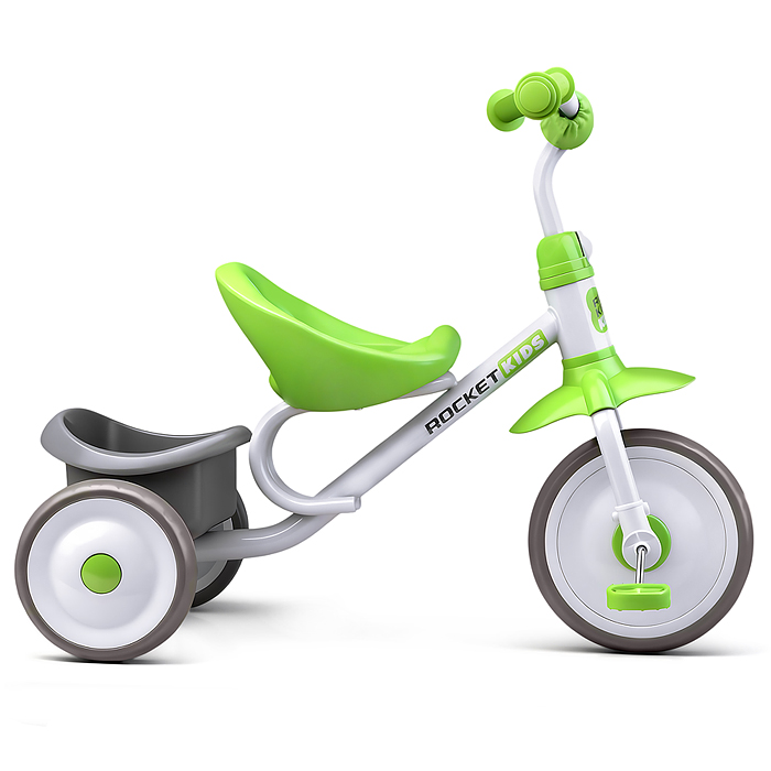 Велосипед трехколесный Rocket, колеса EVA 9"/7", цвет белый/зеленый