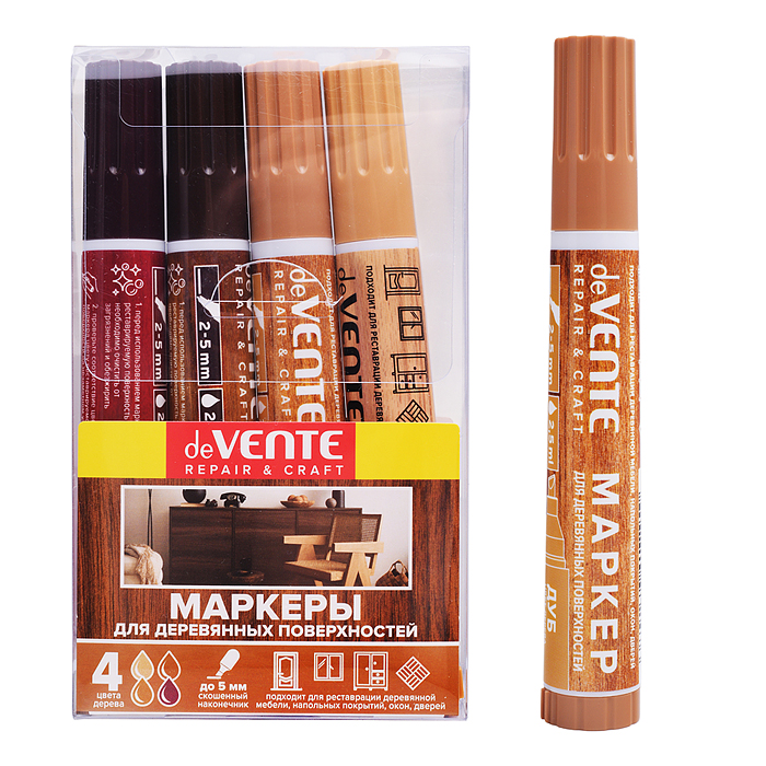 Набор маркеров для деревянных поверхностей "Repair & Craft" 4 цвета (бук, дуб, красное дерево, орех)