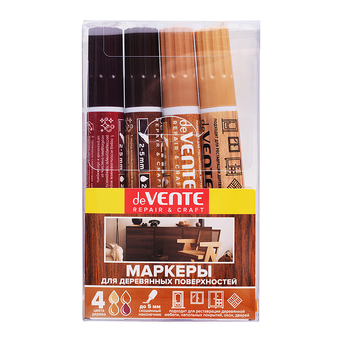 Набор маркеров для деревянных поверхностей "Repair & Craft" 4 цвета (бук, дуб, красное дерево, орех)