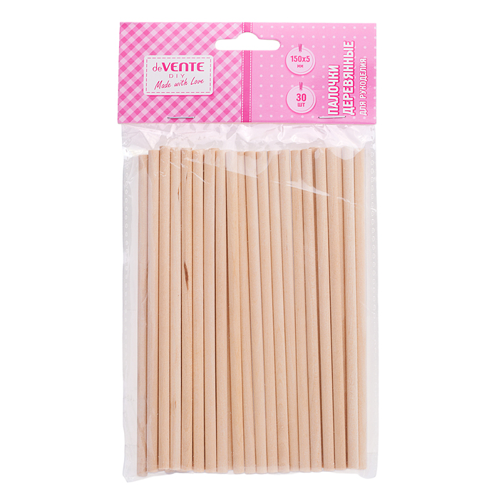 Палочки деревянные для рукоделия "DIY" круглые, 150x5 мм, 30 шт, бамбуковые, натуральный цвет