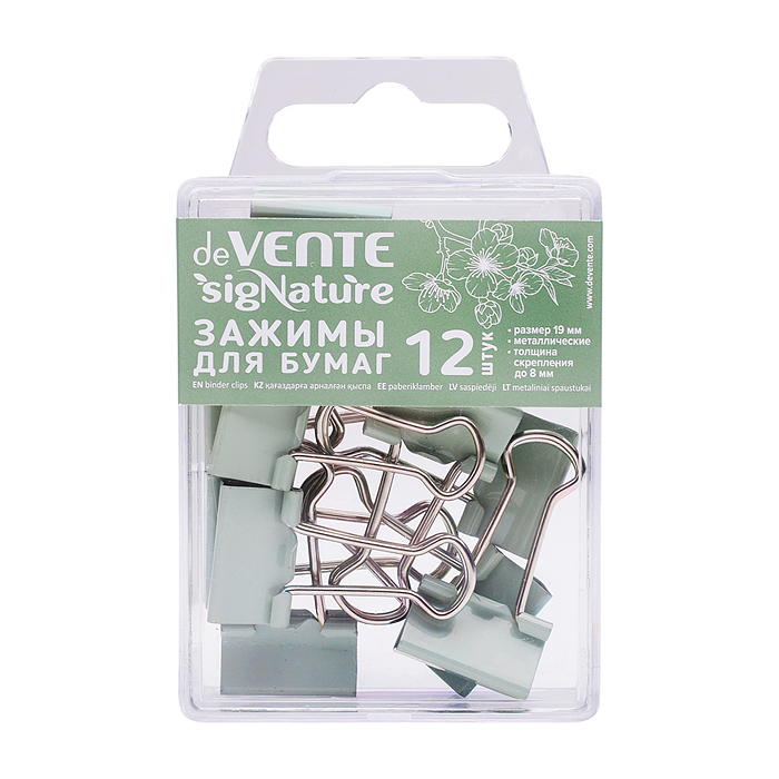 Зажим для бумаг "SigNature" металлический (19 мм) толщина скрепления до 8 мм, 12 шт оливковый