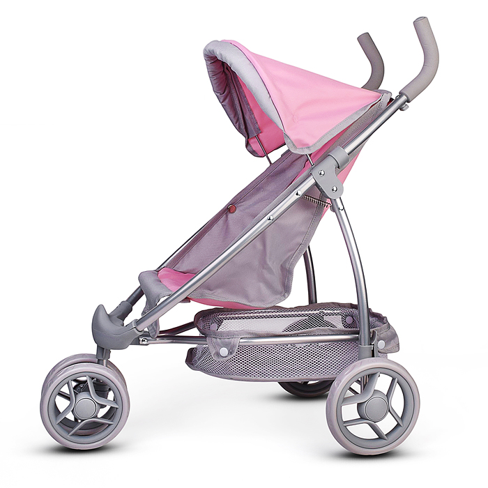 Коляская кукольная 9665 трость, металлическая, 3-х колесная, с корзиной и козырьком