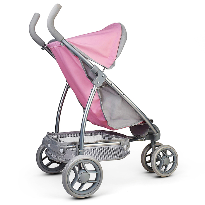 Коляская кукольная 9665 трость, металлическая, 3-х колесная, с корзиной и козырьком