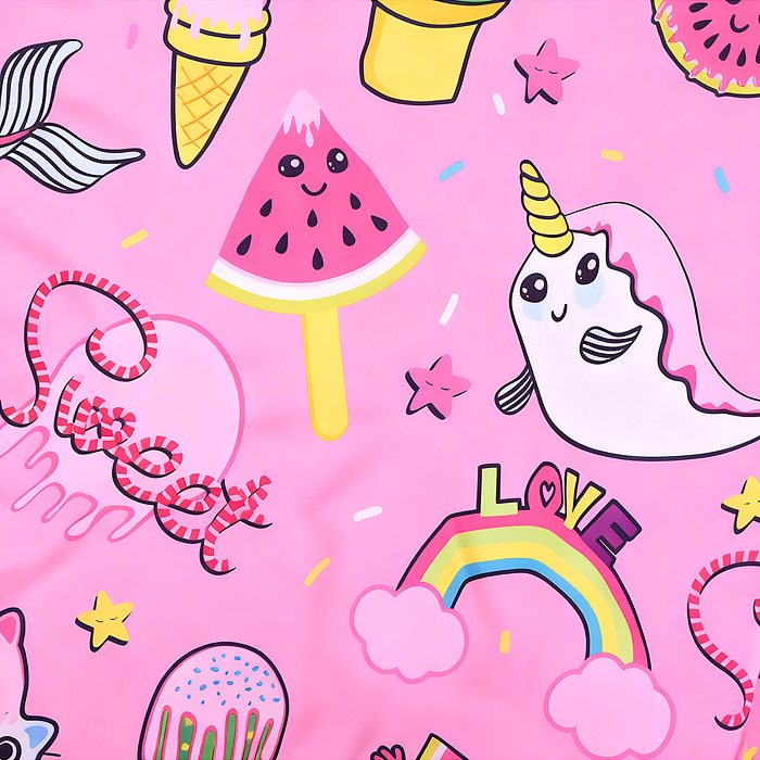 Коляская кукольная 9302S трость с крышей, металлическая, принт розовый мир