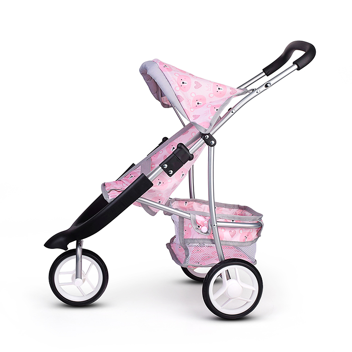 Коляская кукольная 9614 металлическая, 3-х колесная, с корзиной, козырьком и столиком