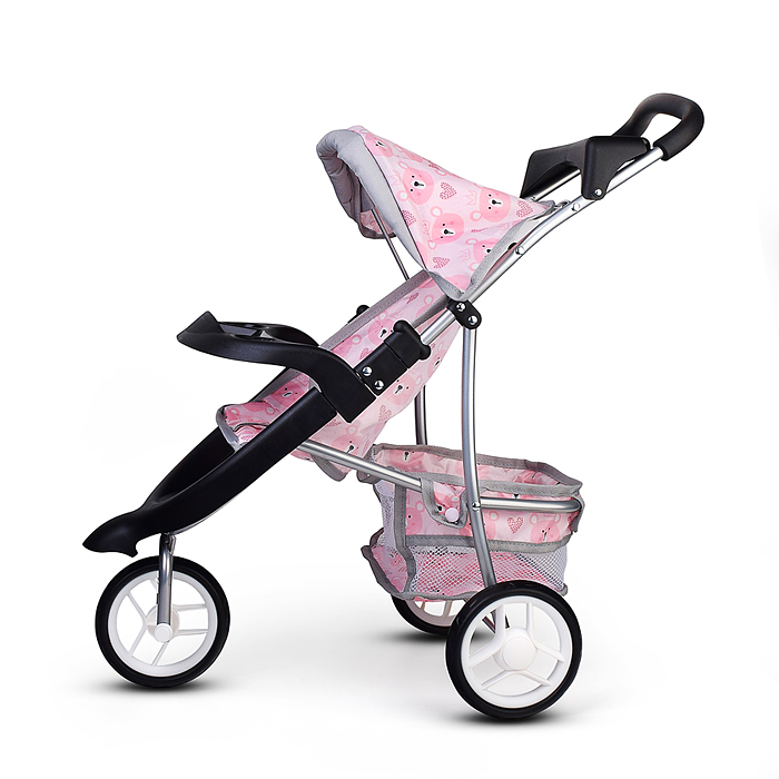 Коляская кукольная 9614 металлическая, 3-х колесная, с корзиной, козырьком и столиком