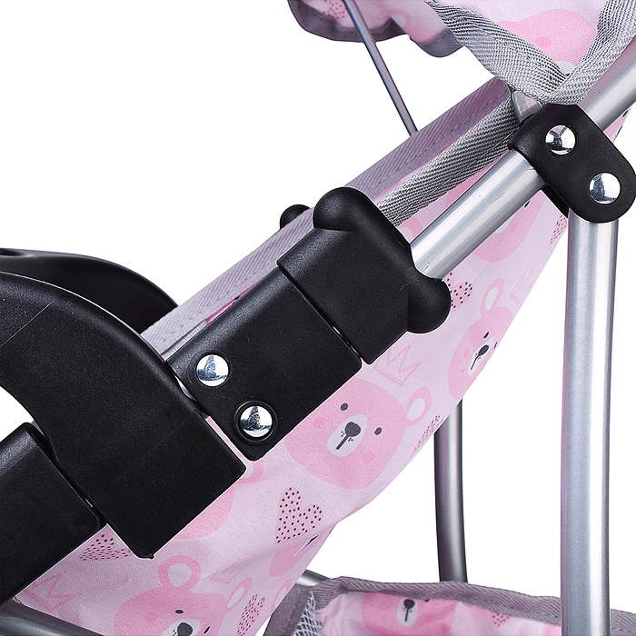 Коляская кукольная 9614 металлическая, 3-х колесная, с корзиной, козырьком и столиком