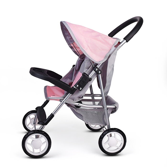 Коляская кукольная 9617 металлическая, с корзиной, столиком и козырьком