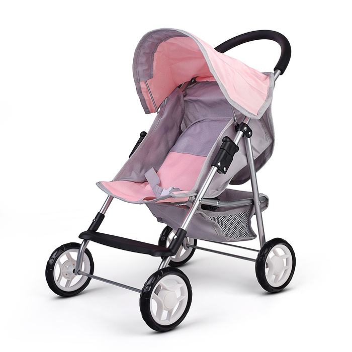 Коляская кукольная 9617 металлическая, с корзиной, столиком и козырьком