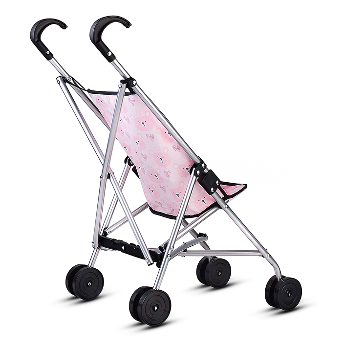 Коляская кукольная 9302D трость, металлическая , принт мишки