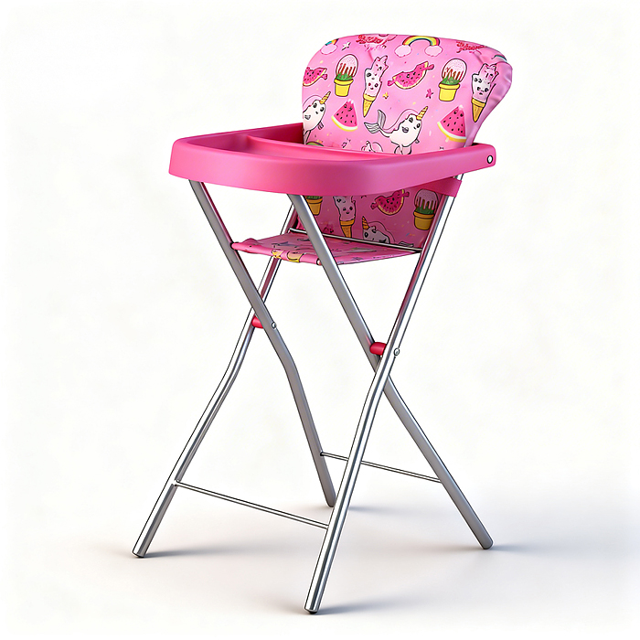 Стульчик для кормления кукольный 9331 металлический, принт розовый мир