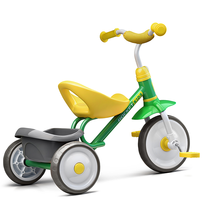 Велосипед трехколесный Rocket, колеса EVA 9"/7", цвет зеленый/желтый