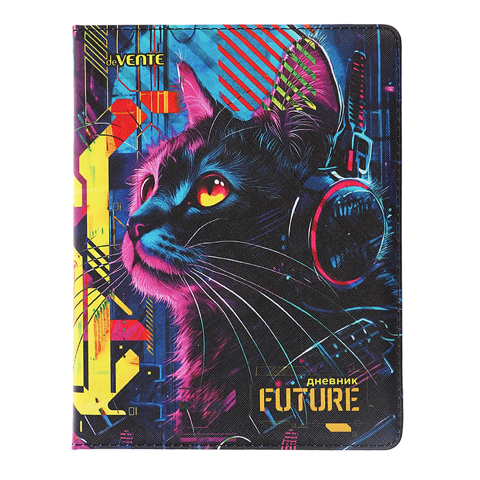 Дневник 1-11 кл. "Label. Cyber Cat" кожзам , 48 листов, белая бумага 80 г/м², 