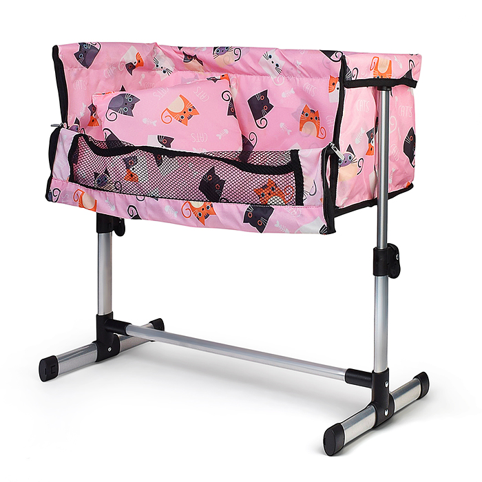 Кроватка кукольная 9339A металлическая, принт коты