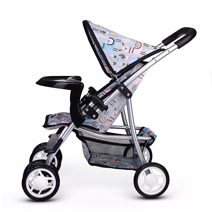 Коляская кукольная 9304BW-T металлическая, с корзиной, столиком и козырьком, принт альпаки