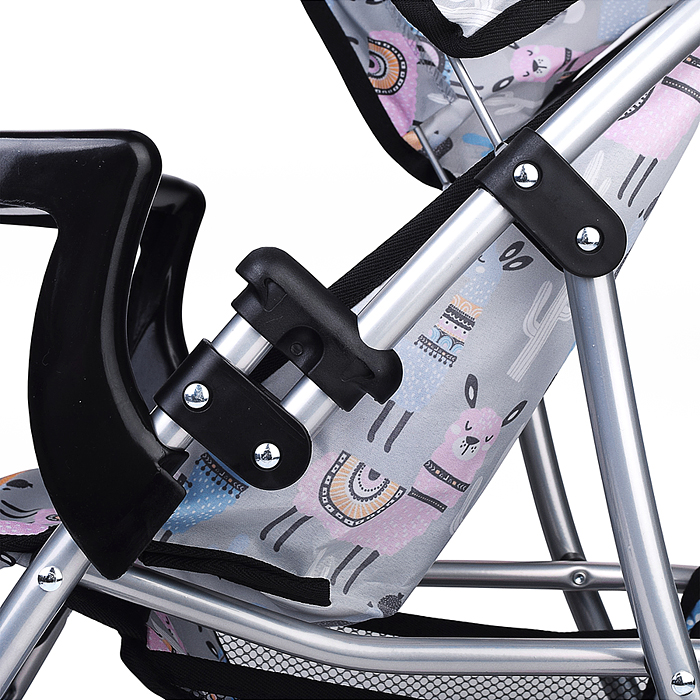 Коляская кукольная 9304BW-T металлическая, с корзиной, столиком и козырьком, принт альпаки