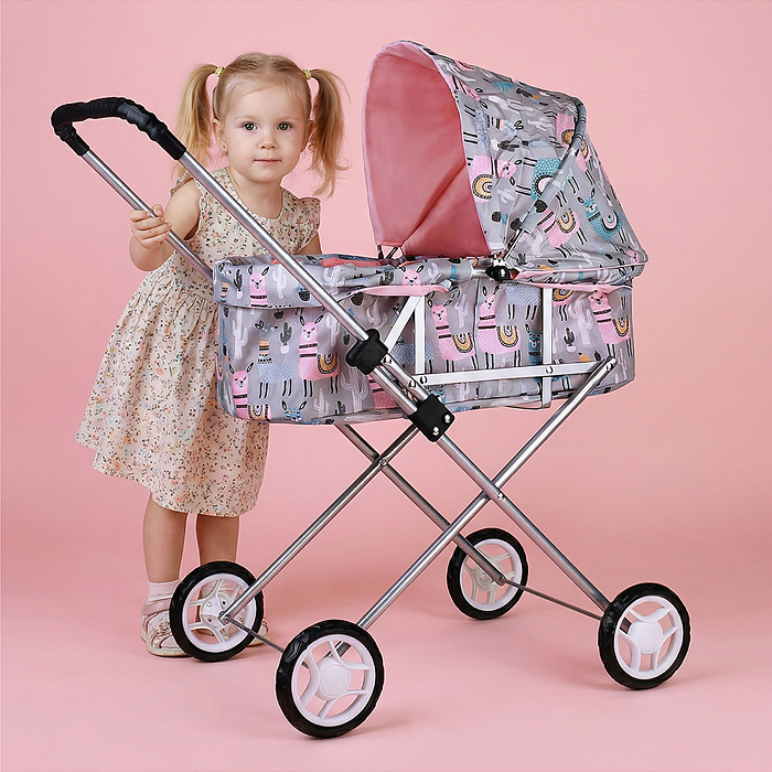 Коляская кукольная 9308 прогулочная, металлическая, складная