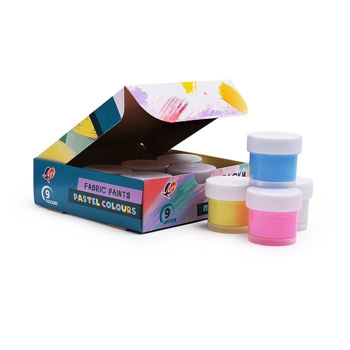 Краски по ткани 9 цв. пастельные, 15 мл