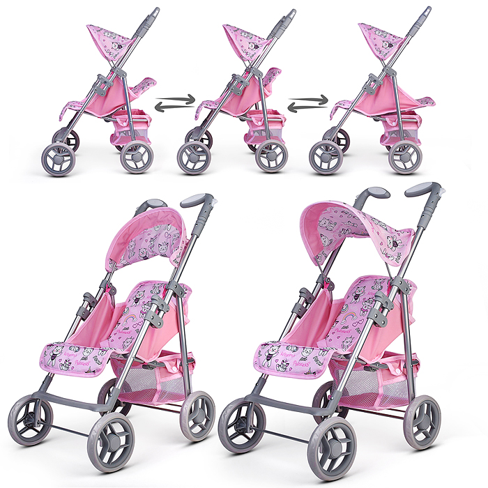 Коляская кукольная 9351 трость, металлическая, с корзиной