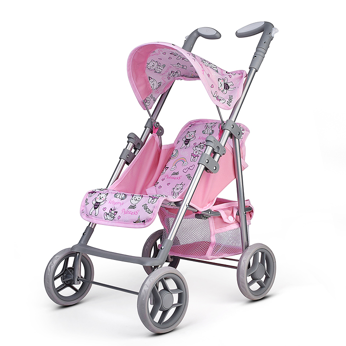 Коляская кукольная 9351 трость, металлическая, с корзиной