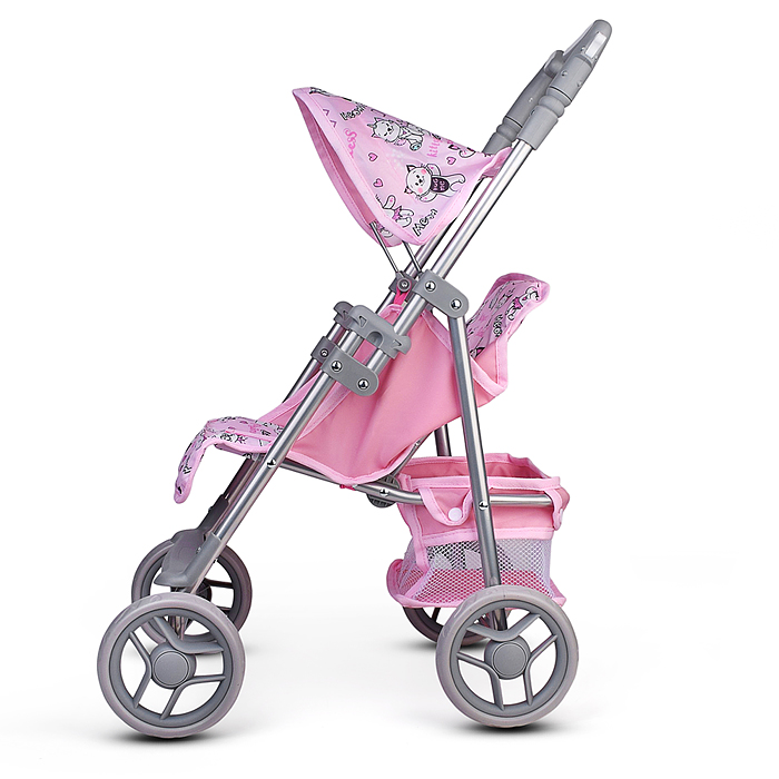 Коляская кукольная 9351 трость, металлическая, с корзиной
