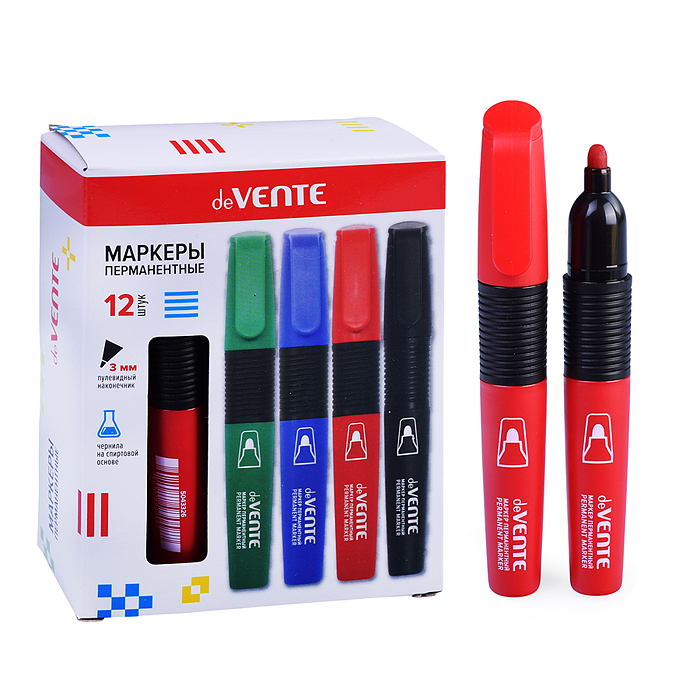 Маркер перманентный, круглый корпус с каучуковыми вставками, пулевидный наконечник, ширина 