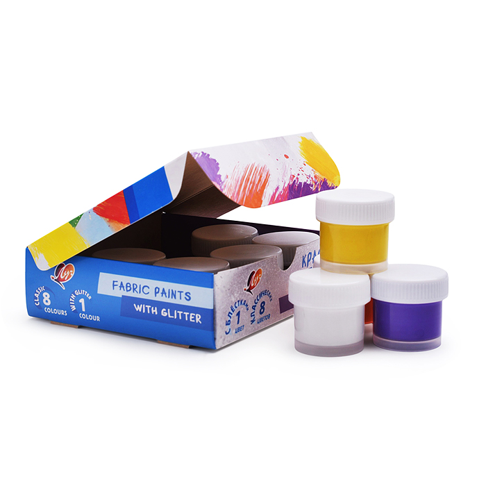 Краски по ткани 9 цветов (с блестками + классические), 15 мл