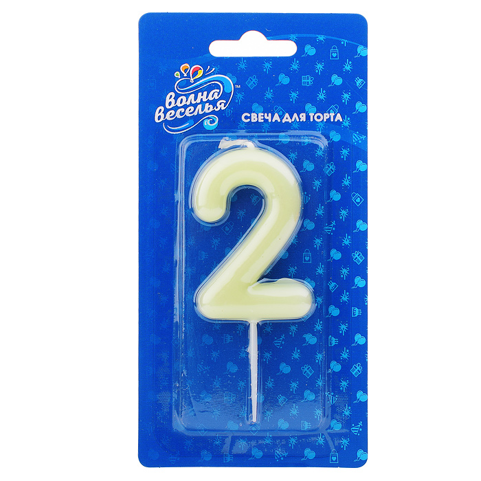 Свеча Цифра, 2 Люминесцентная, Флуор, 3,5*8,5 см, 1 шт. с держателем