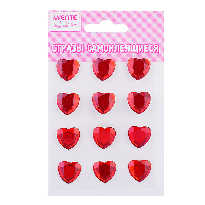 Стразы самоклеящиеся "Heart" цвет красный, карточка 8x10,5 см, в пластиковом пакете с блист