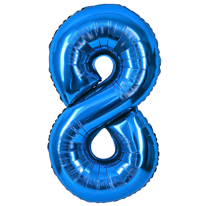 Шар (40''/102 см) Цифра, 8, Синий, Металлик, 1 шт. в уп.