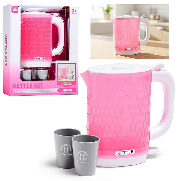 Бытовая техника HJ634 "Электрический чайник с кружками" в коробке (цвет розовый)