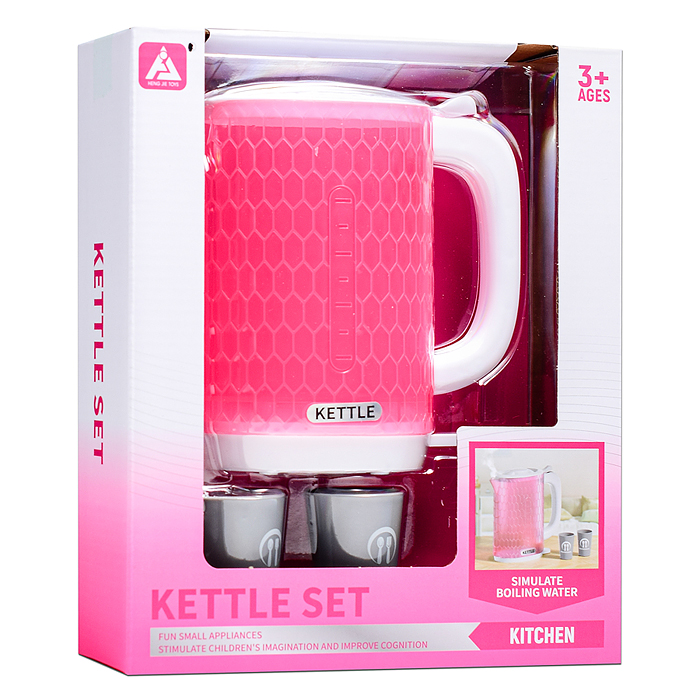 Бытовая техника HJ634 "Электрический чайник с кружками" в коробке (цвет розовый)