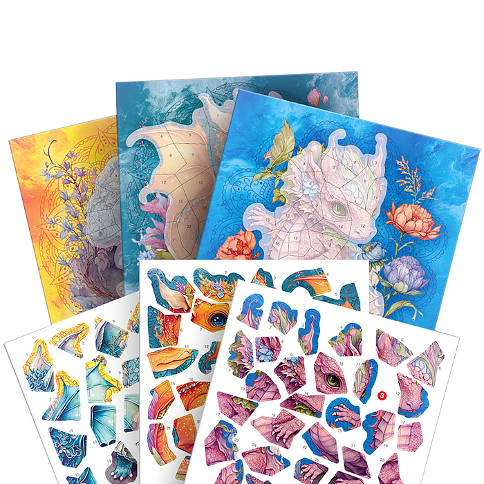 Аппликация наклейками по номерам. Дракончики