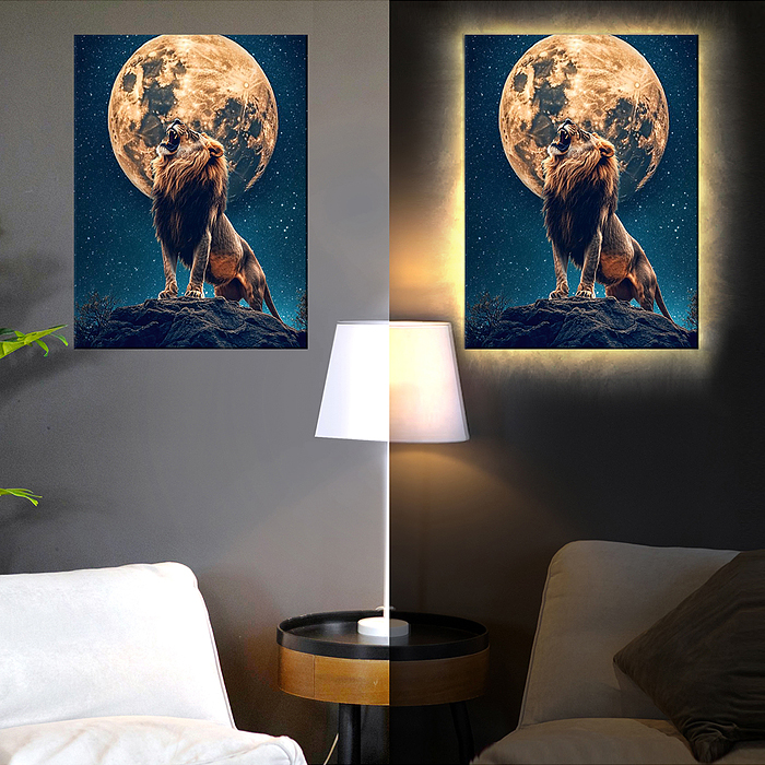 Картина по номерам 40х50 "Лев под луной" USB LED подсветка (26 цветов)