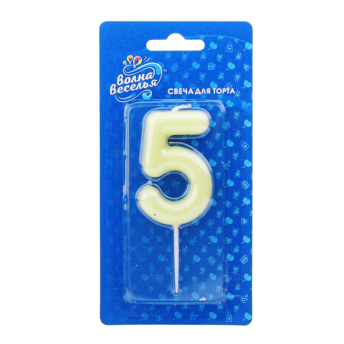 Свеча Цифра, 5 Люминесцентная, Флуор, 3,5*8,5 см, 1 шт. с держателем