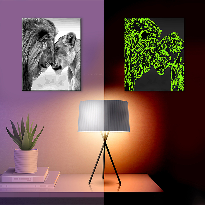 Картина по номерам 30х40 "Львиная пара" со светящейся краской (10 цветов)
