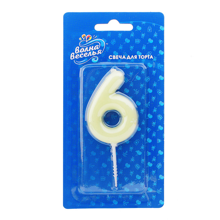 Свеча Цифра, 6 Люминесцентная, Флуор, 3,5*8,5 см, 1 шт. с держателем