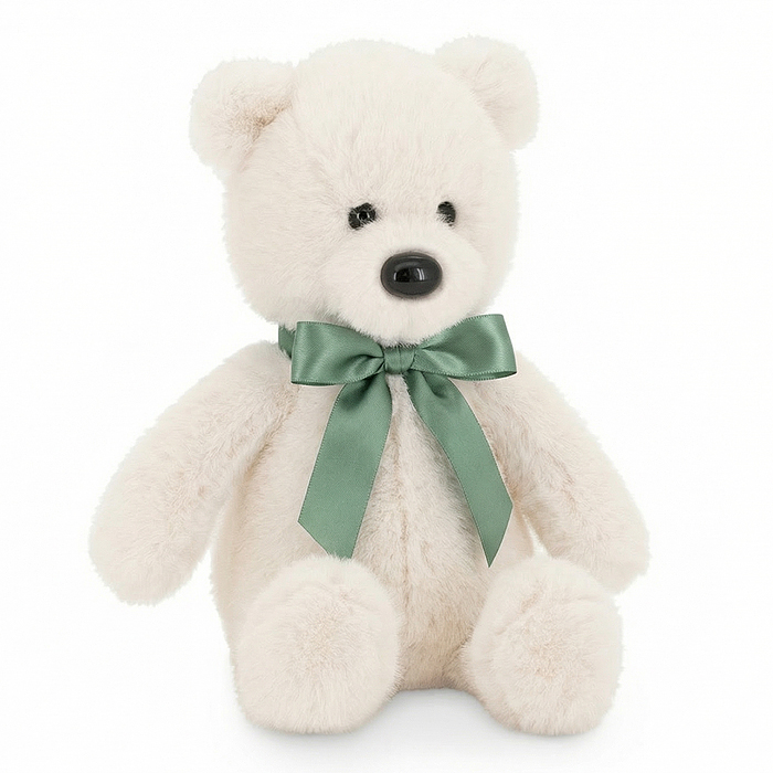 Медвежонок Тёпа белый с зеленым бантом 33 