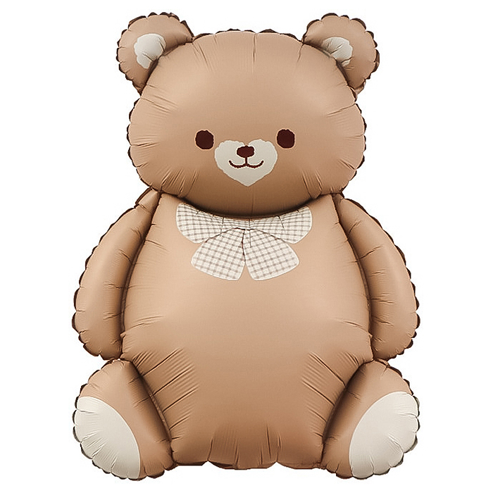 Шар (35''/89 см) Фигура, Мишка с бантом, Коричневый, Сатин, 1 шт. в уп.