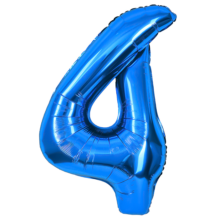 Шар (40''/102 см) Цифра, 4, Синий, Металлик, 1 шт. в уп.