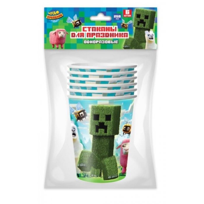 Стаканы бумажные пиксельные персонажи, 6 штук 
