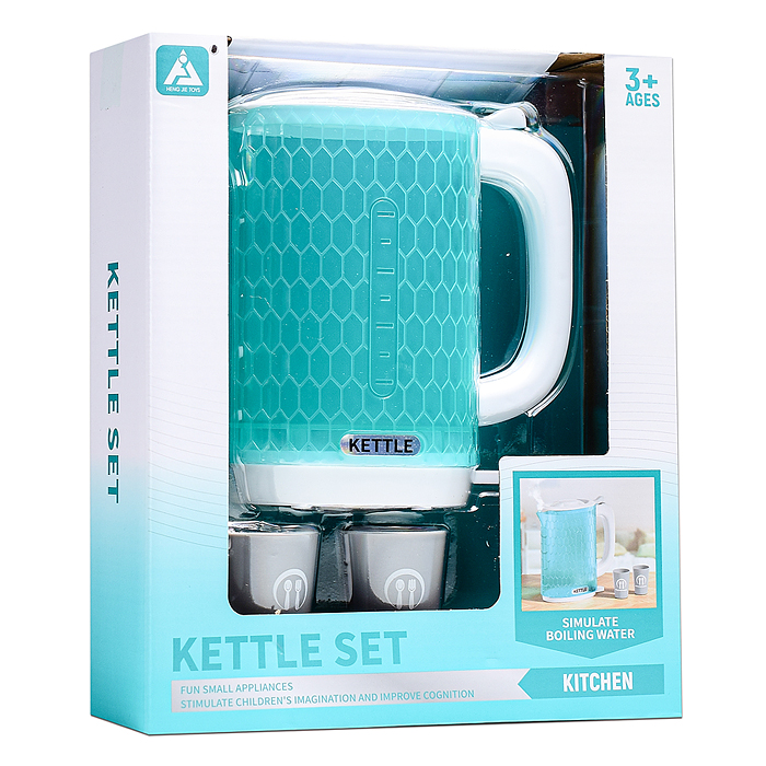 Бытовая техника HJ633 "Электрический чайник с кружками" в коробке ( цвет голубой)